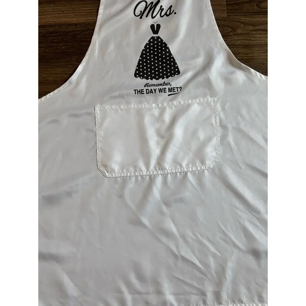 Set of Mr. and Mrs. Aprons Black White Newlywed Engagement Gift One Size